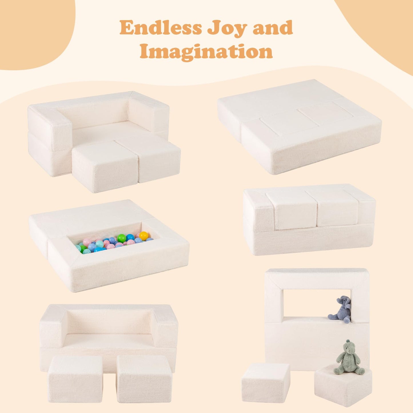 OLAKIDS Modular Kids Play Couch, Toddler Sectional Fort Building Sofa for Playroom, Bedroom, Convertible Soft Foam Furniture