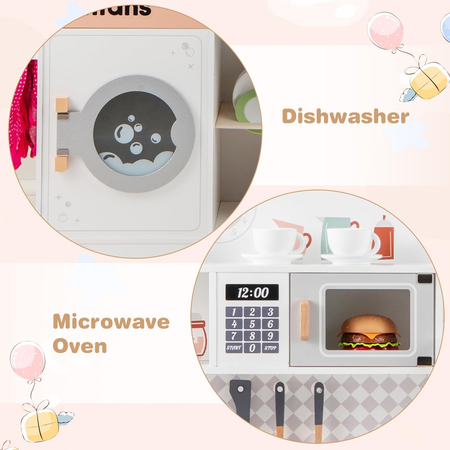 OLAKIDS Kids Kitchen Playset, Toddler Wooden Kitchen Pretend Cooking Toy Set with Coffee Maker