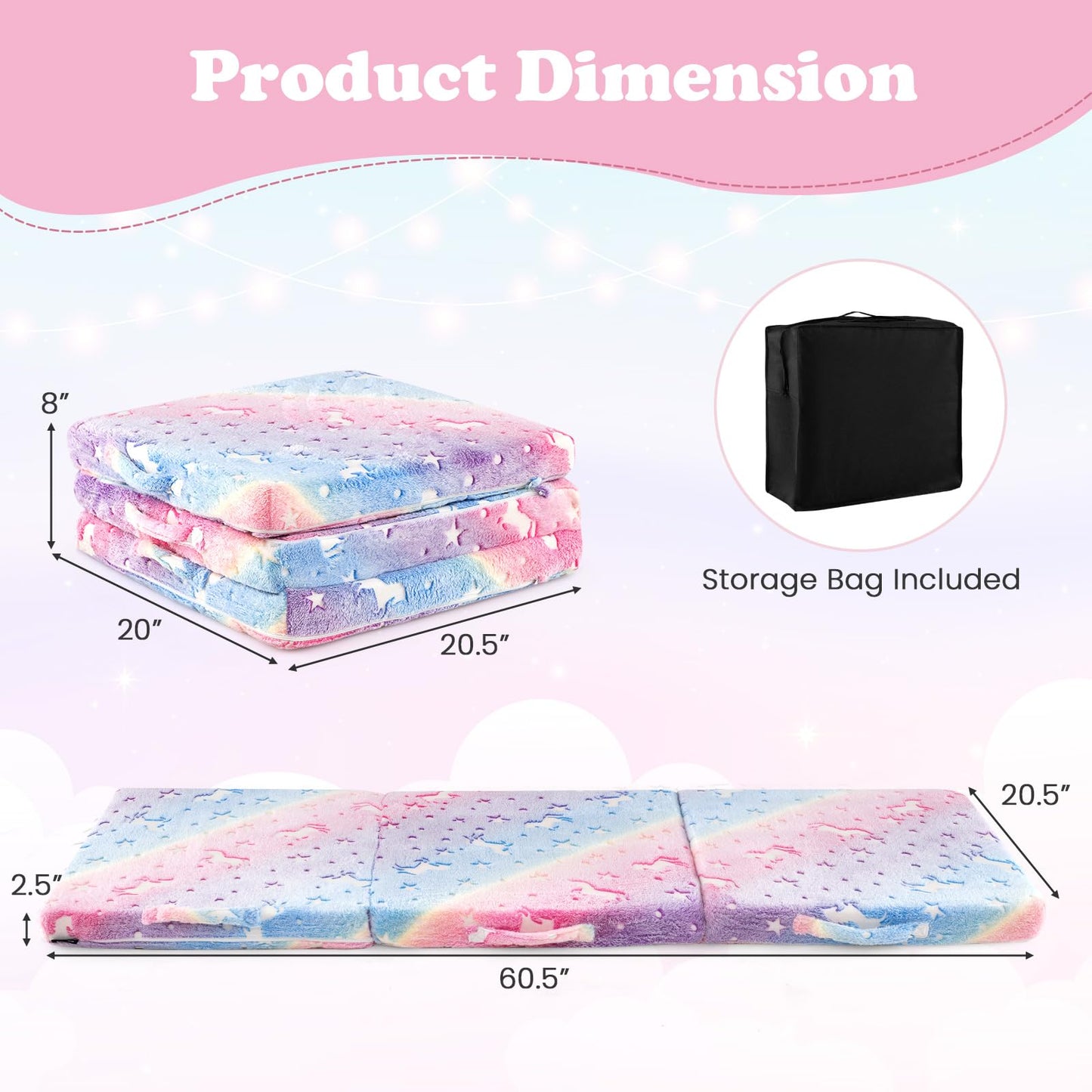 OLAKIDS Foldable Floor Mattress for Kids, Glow in Dark Tri-Folding Nap Mat for Sleeping Daycare, Portable Foam Mattress