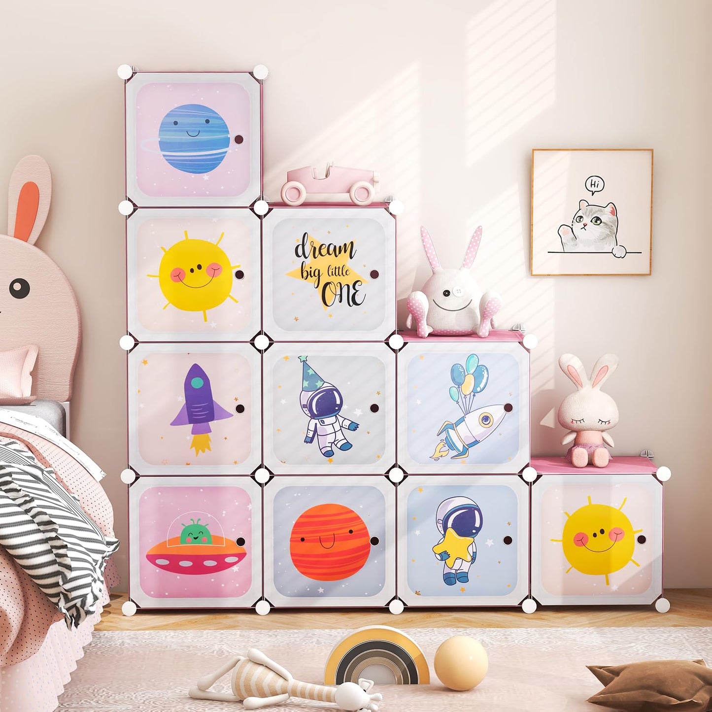 OLAKIDS Children Wardrobe, Cute for Kids Bedroom Nursery Armoire with 12 Cube, Kid Clothes Storage Organizer