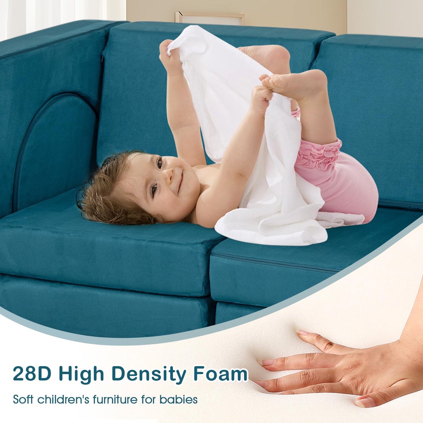 OLAKIDS Modular Kids Play Couch, 8 PCS Toddler Creative Sectional Fort Building Sofa