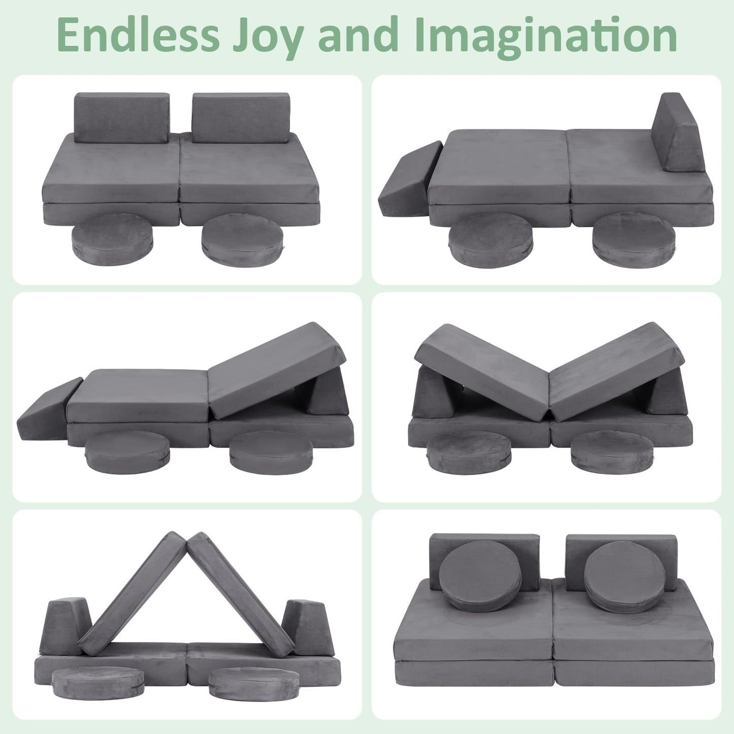 OLAKIDS Modular Kids Play Couch, 6 PCS Toddler Creative Sectional Fort Building Sofa for Playroom, Bedroom