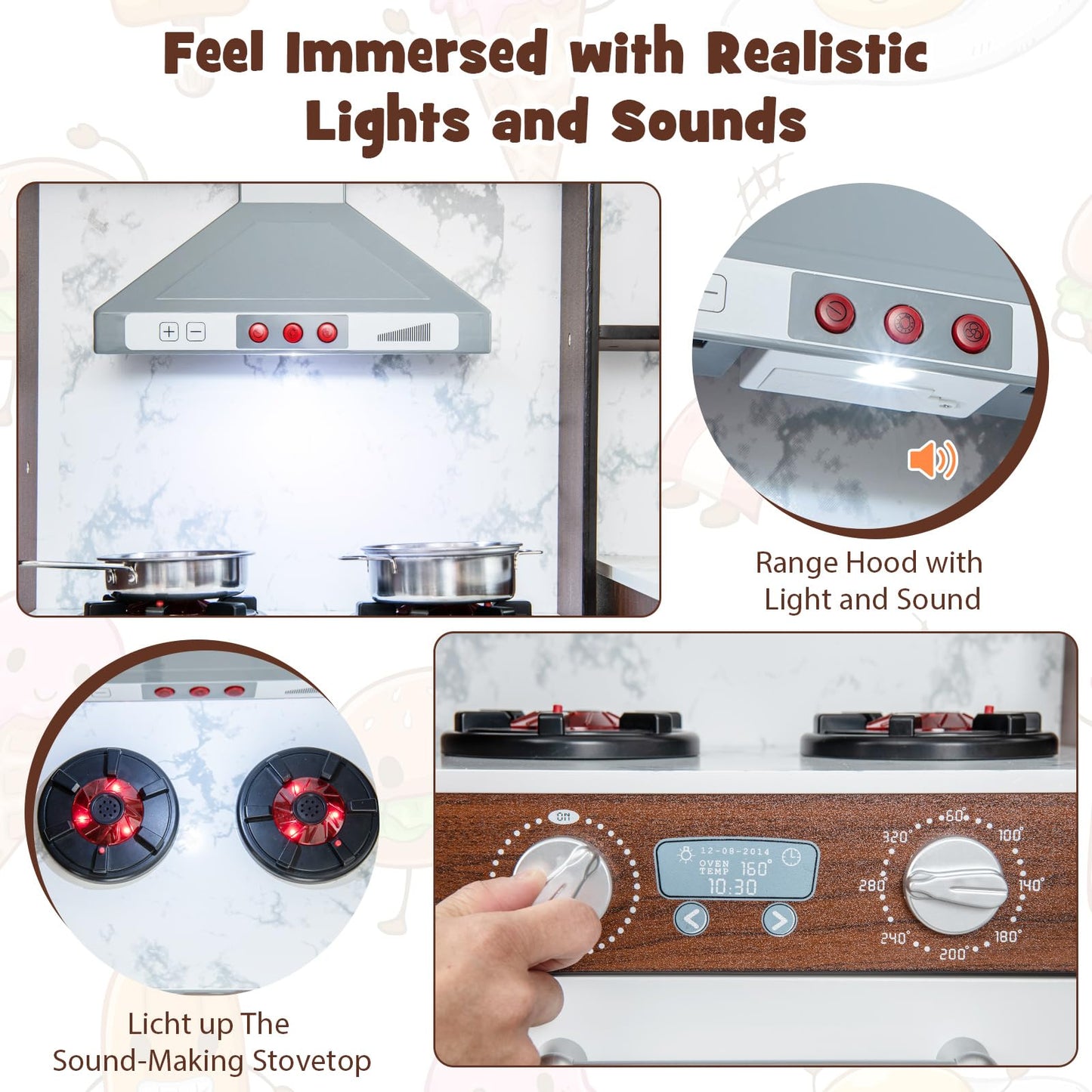 OLAKIDS Corner Kids Kitchen Playset, Ultimate Wooden Pretend Cooking Toy Set with Real Running Water