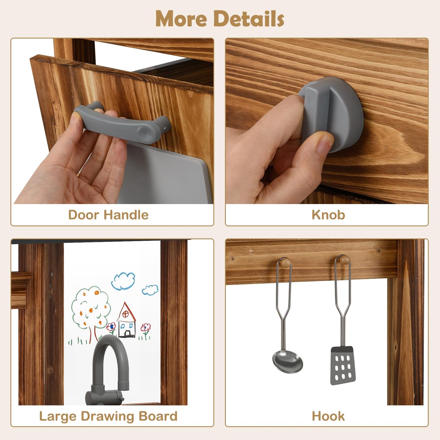 OLAKIDS Mud Kitchen, Outdoor Play Kitchen with Drawing Board, Cooking Accessories, Wooden Kids Kitchen Playset