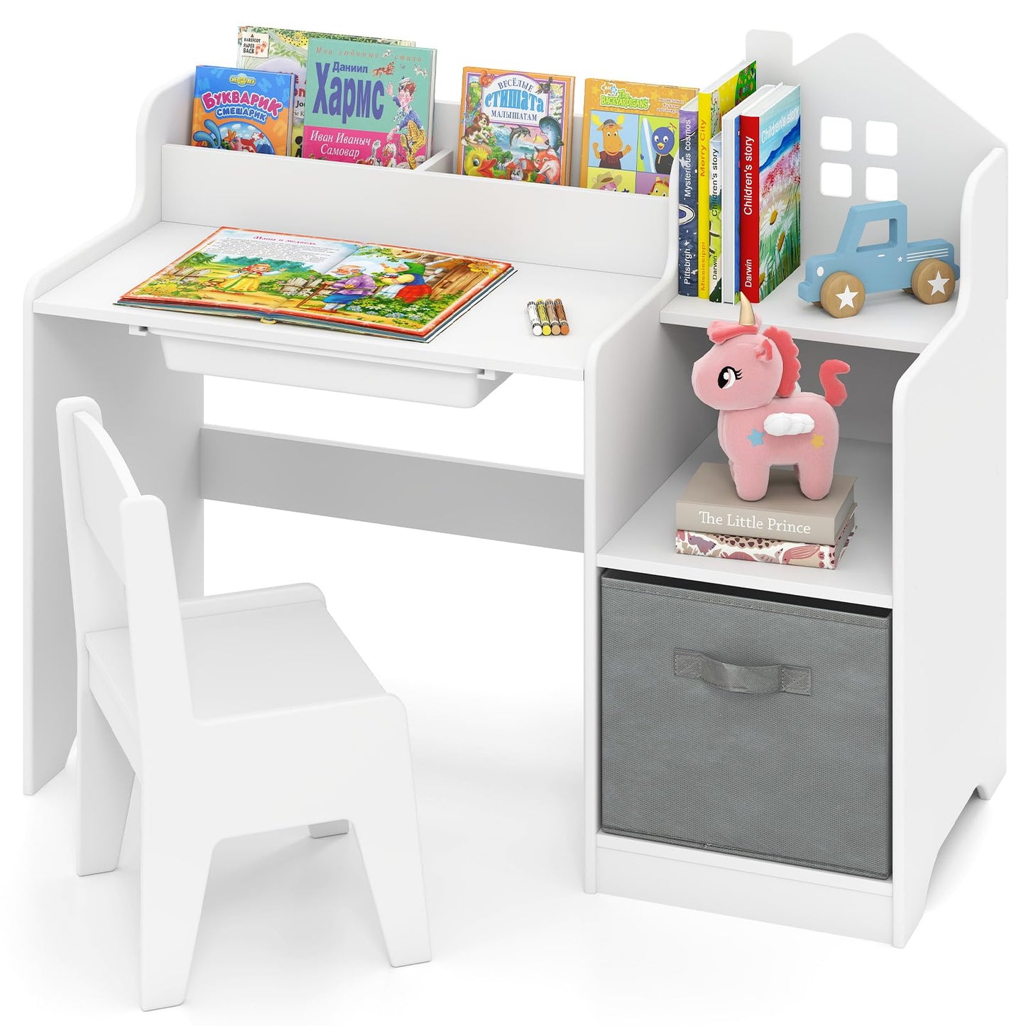 OLAKIDS Kids Table and Chair Set, Toddler Art Craft Play Wood Activity Desk with Chairs, Children Furniture