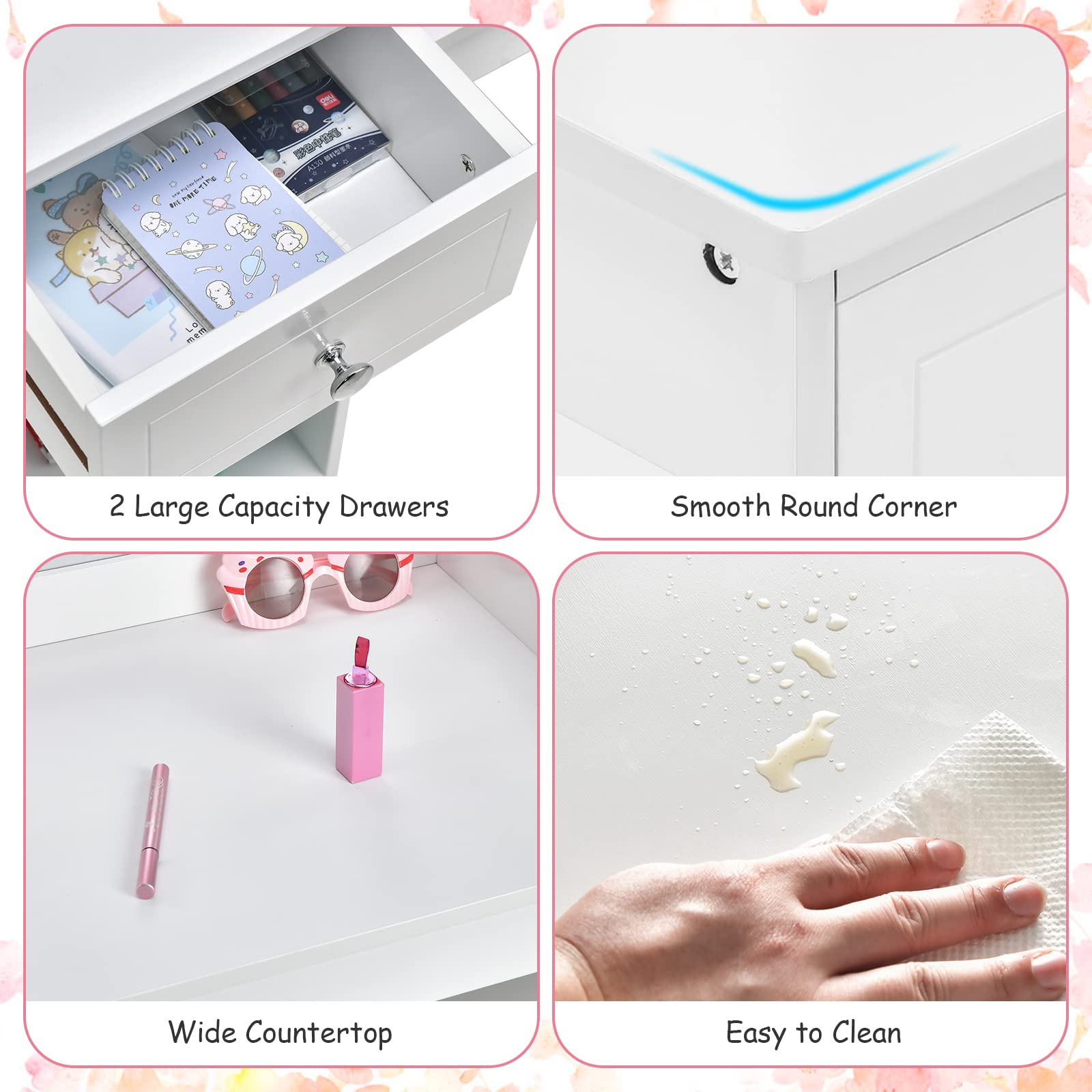 OLAKIDS Kids Vanity, 2 in 1 Princess Makeup Desk and Chair Set