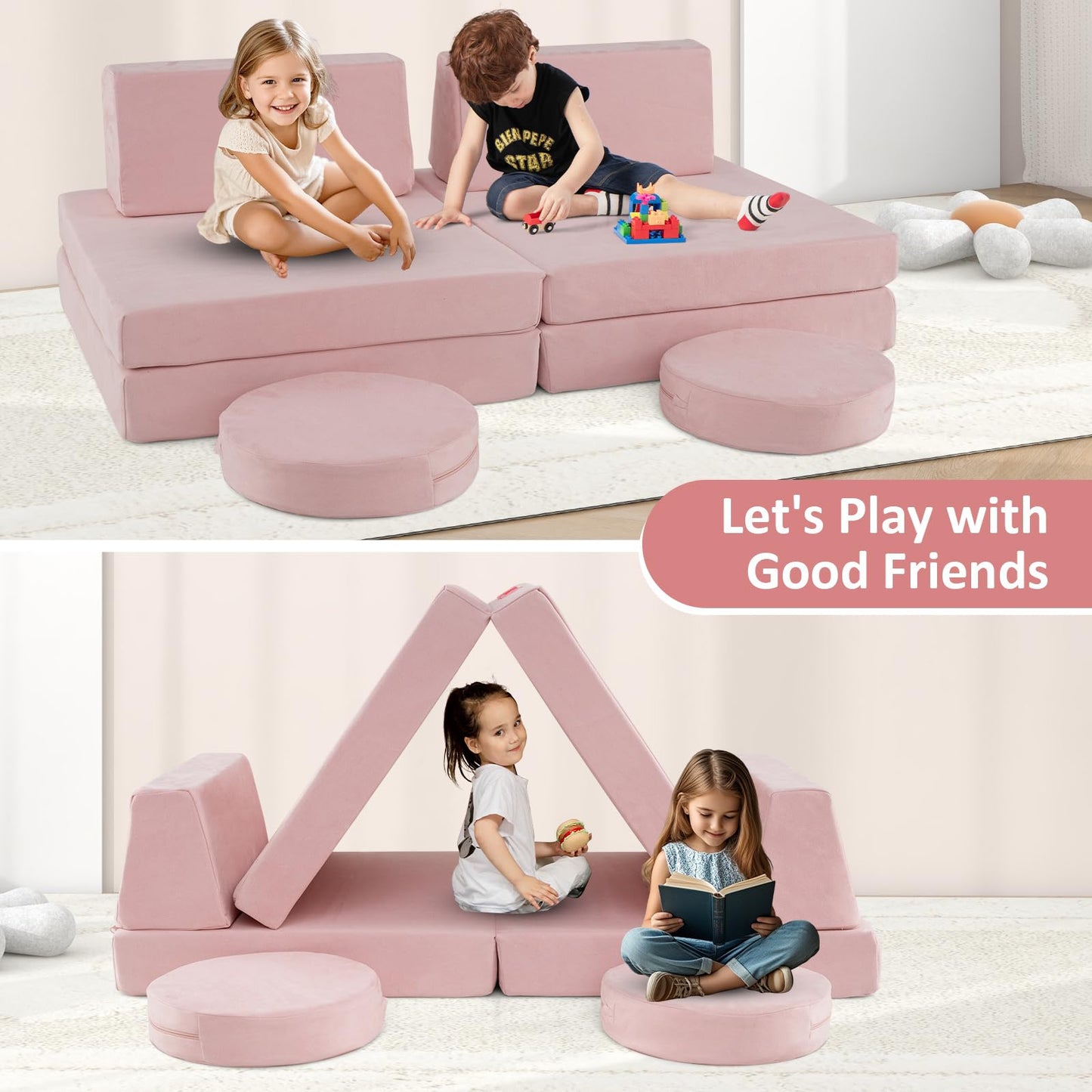 OLAKIDS Modular Kids Play Couch, 6 PCS Toddler Creative Sectional Fort Building Sofa for Playroom, Bedroom