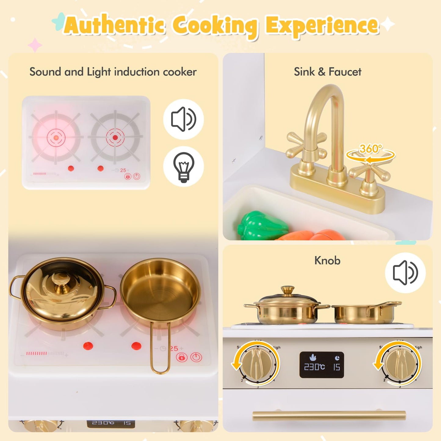 OLAKIDS Play Kitchen for Kids, 2-Piece Fridge Refrigerator Playset Combination with Electronic Interactive Alphabet Wall Chart