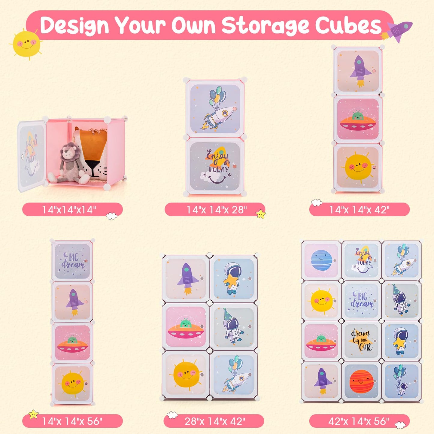 OLAKIDS Children Wardrobe, Cute for Kids Bedroom Nursery Armoire with 12 Cube, Kid Clothes Storage Organizer