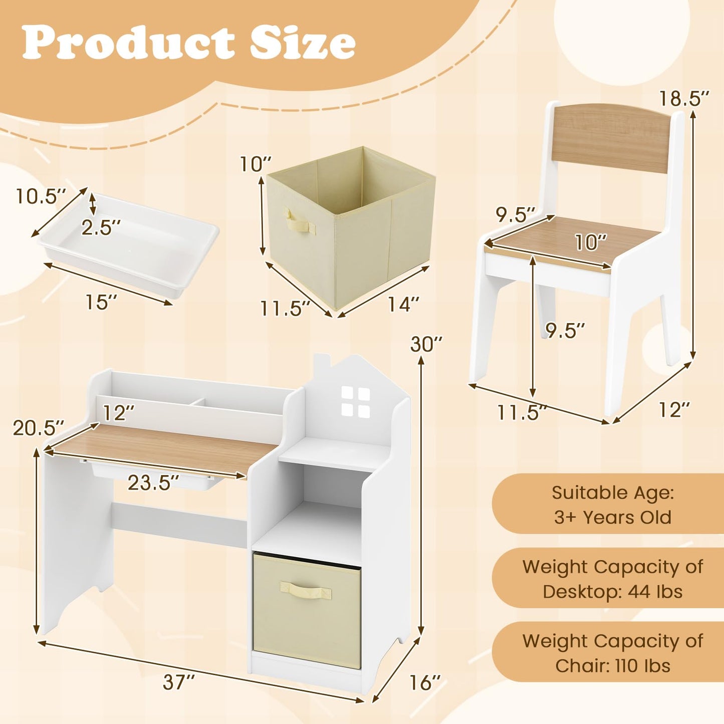OLAKIDS Kids Table and Chair Set, Toddler Art Craft Play Wood Activity Desk with Chairs, Children Furniture