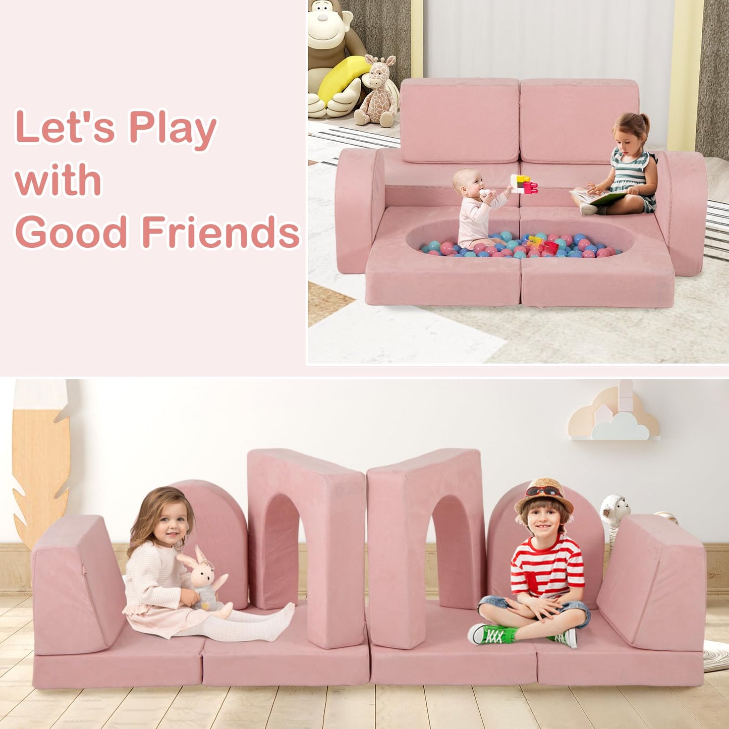 OLAKIDS Modular Kids Play Couch, 8 PCS Toddler Creative Sectional Fort Building Sofa