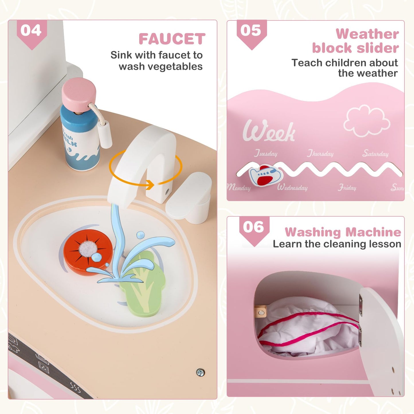 OLAKIDS Corner Kids Kitchen Playset, Toddler Wooden Pretend Cooking Set with Lights Sounds Coffee Machine Washing Machine