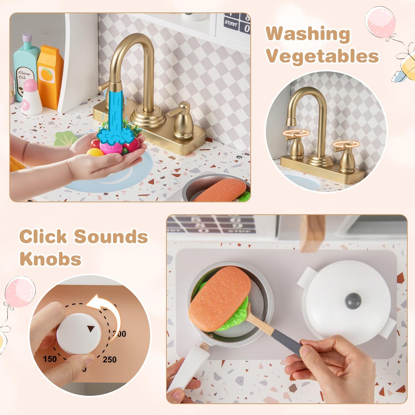 OLAKIDS Kids Kitchen Playset, Toddler Wooden Kitchen Pretend Cooking Toy Set with Coffee Maker