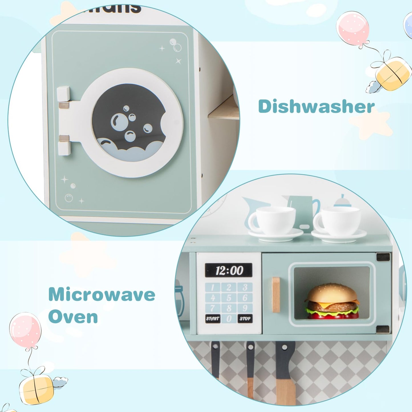 OLAKIDS Kids Kitchen Playset, Toddler Wooden Kitchen Pretend Cooking Toy Set with Coffee Maker