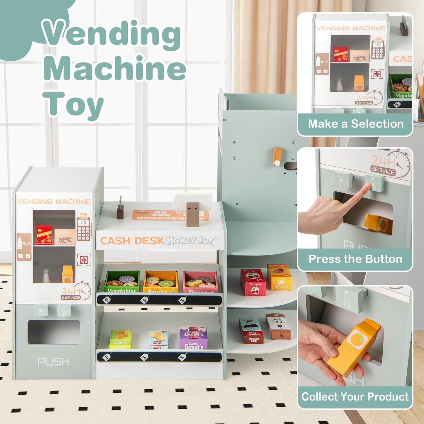 OLAKIDS Grocery Store Playset, Kids Play Store, Wooden Supermarket Playset, Pretend Play Store Gift for Toddler