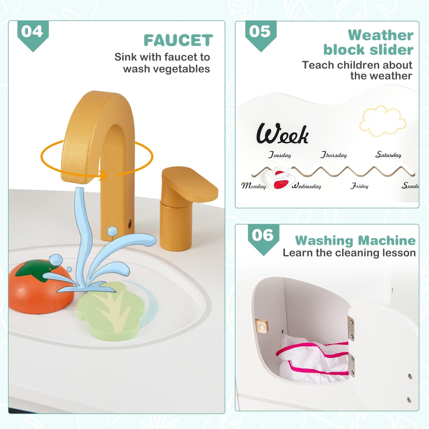 OLAKIDS Corner Kids Kitchen Playset, Toddler Wooden Pretend Cooking Set with Lights Sounds Coffee Machine Washing Machine