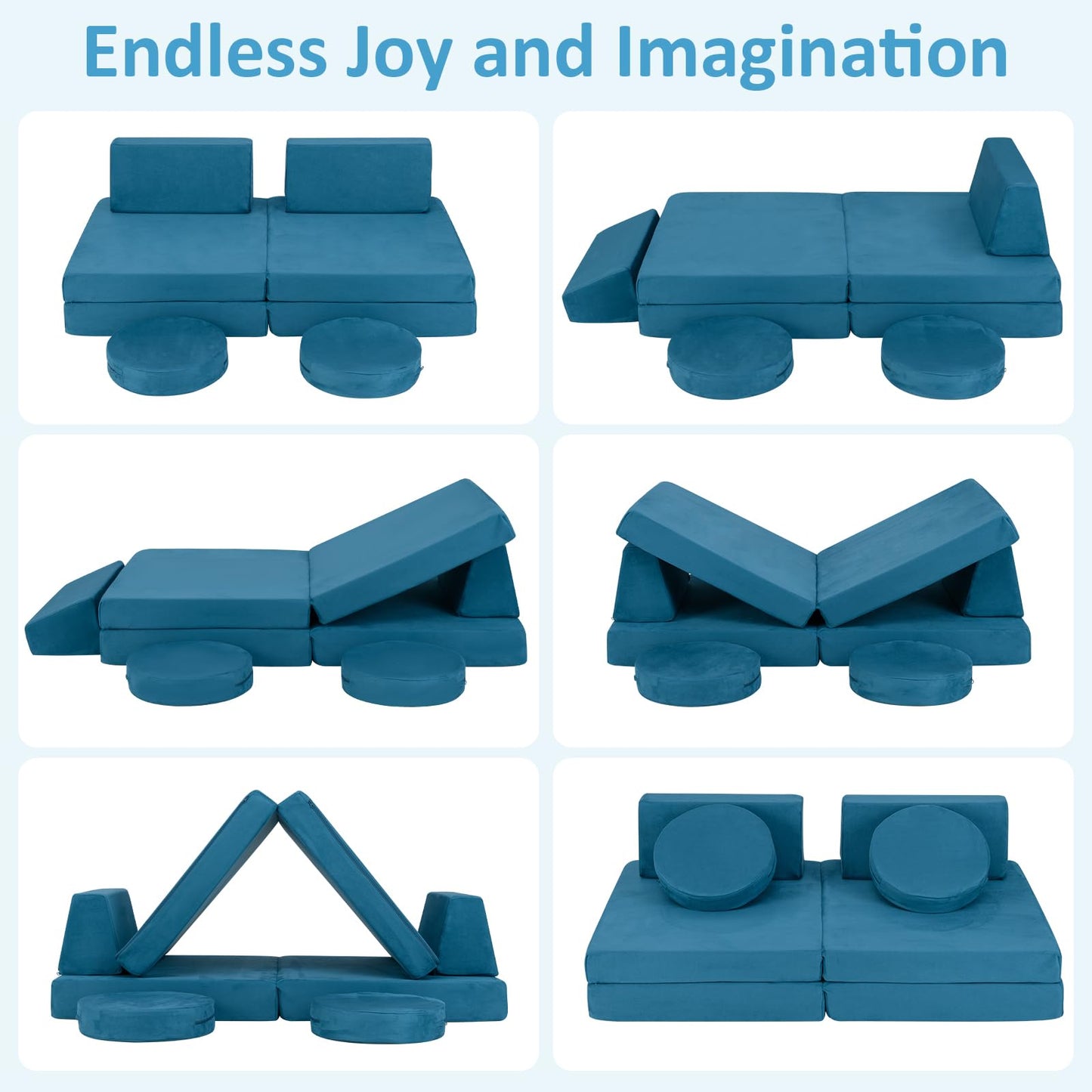 OLAKIDS Modular Kids Play Couch, 6 PCS Toddler Creative Sectional Fort Building Sofa for Playroom, Bedroom