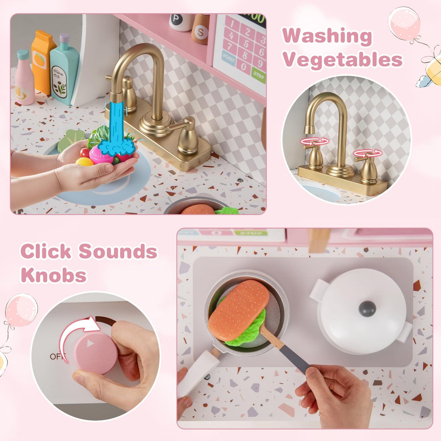 OLAKIDS Kids Kitchen Playset, Toddler Wooden Kitchen Pretend Cooking Toy Set with Coffee Maker