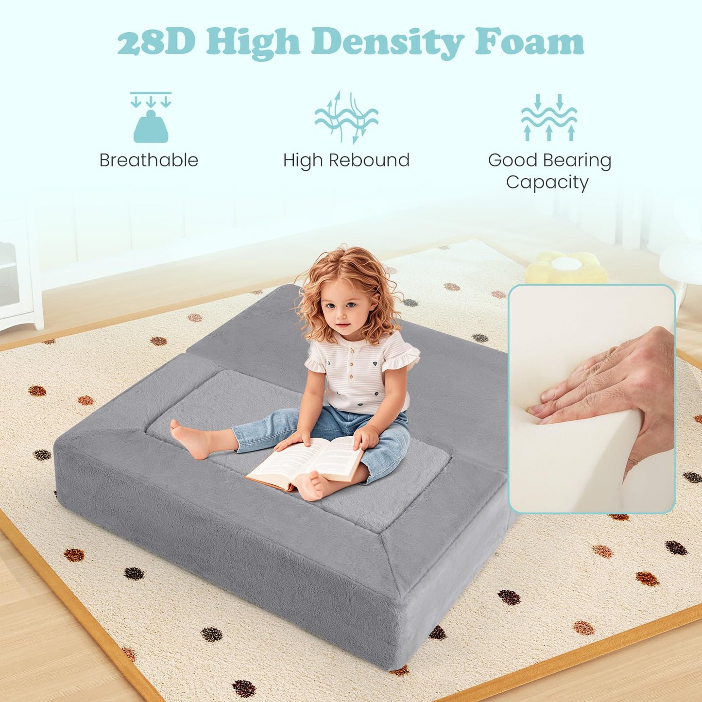 OLAKIDS Modular Kids Play Couch, Toddler Sectional Fort Building Sofa for Playroom, Bedroom, Convertible Soft Foam Furniture