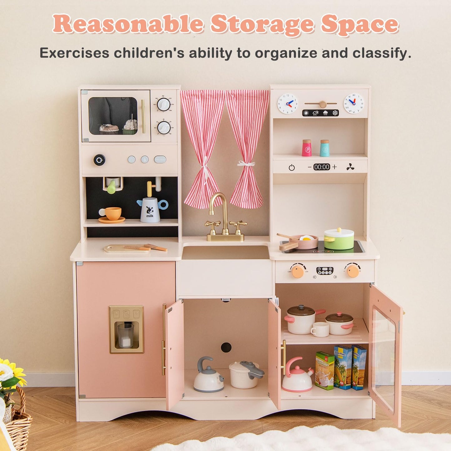 OLAKIDS Kids Kitchen Playset Cooking Toy Kitchen Set with Coffee Machine Stove Removable Sink Microwave Storage Cabinet