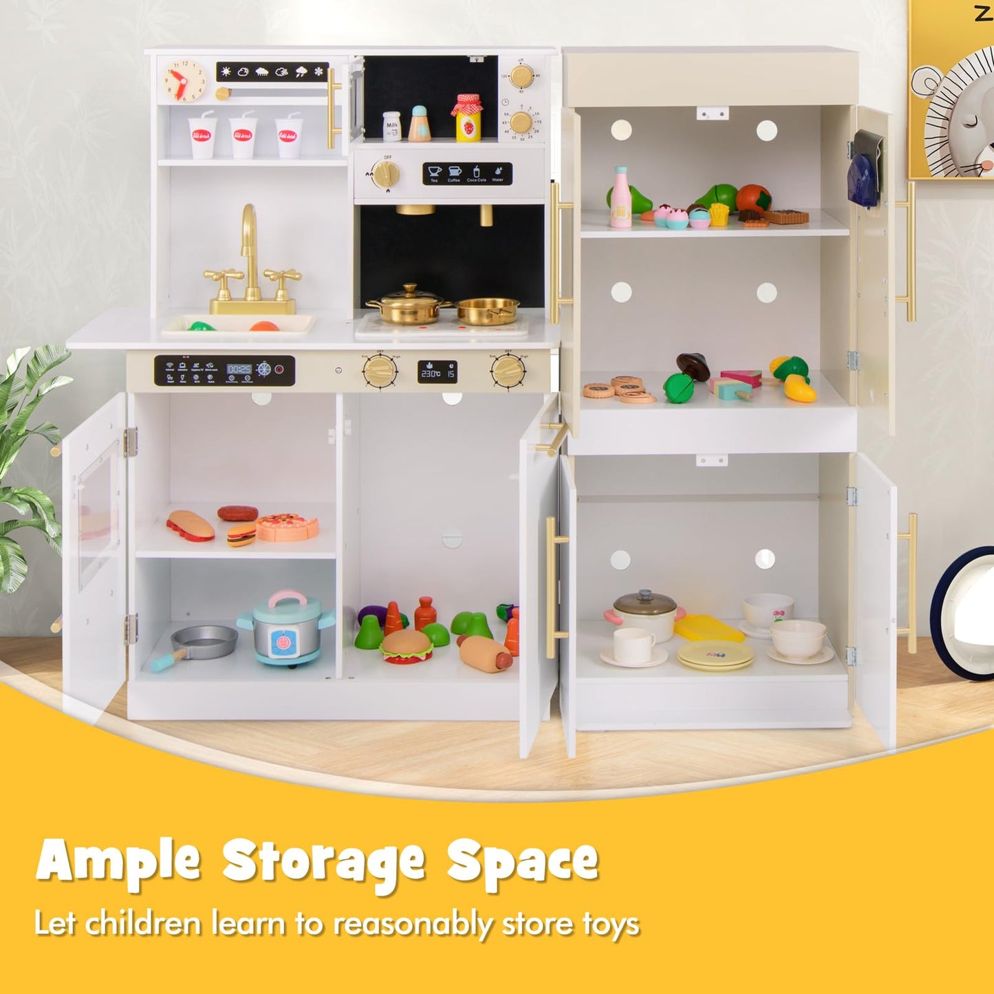 OLAKIDS Play Kitchen for Kids, 2-Piece Fridge Refrigerator Playset Combination with Electronic Interactive Alphabet Wall Chart