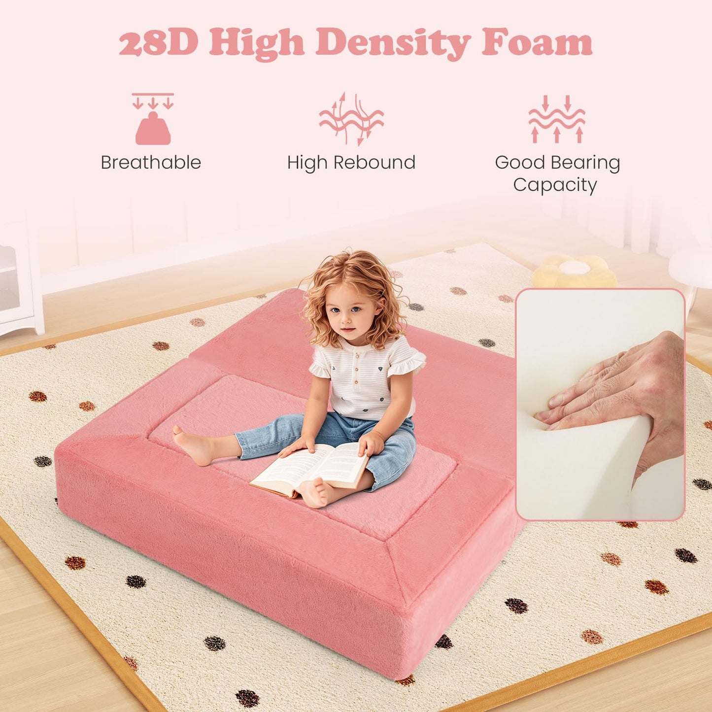 OLAKIDS Modular Kids Play Couch, Toddler Sectional Fort Building Sofa for Playroom, Bedroom, Convertible Soft Foam Furniture