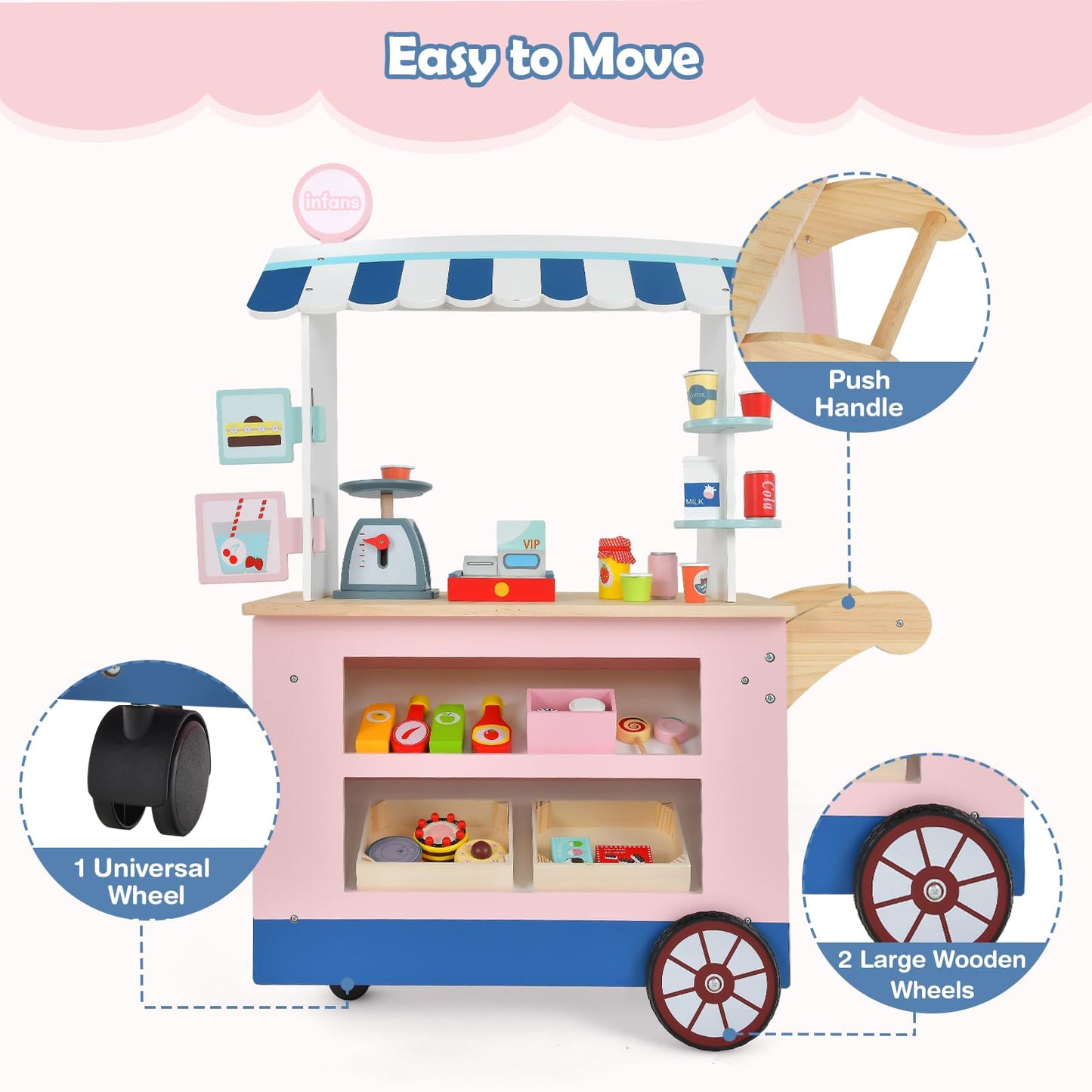 OLAKIDS Wooden Grocery Store Marketplace Toy, Supermarket Pretend Play, Fun Indoor Farmer's Market Stand Set