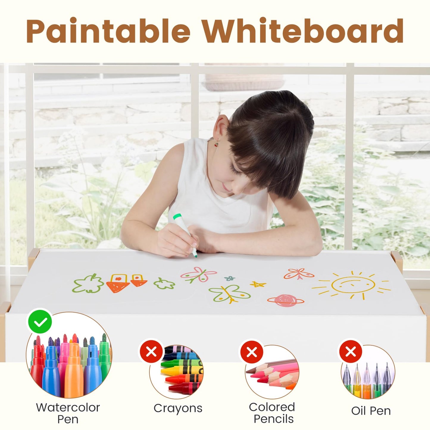 OLAKIDS Kids Table and Chair Set, 4 in 1 Building Block Wooden Activity Desk with Reversible Tabletop for Toddlers