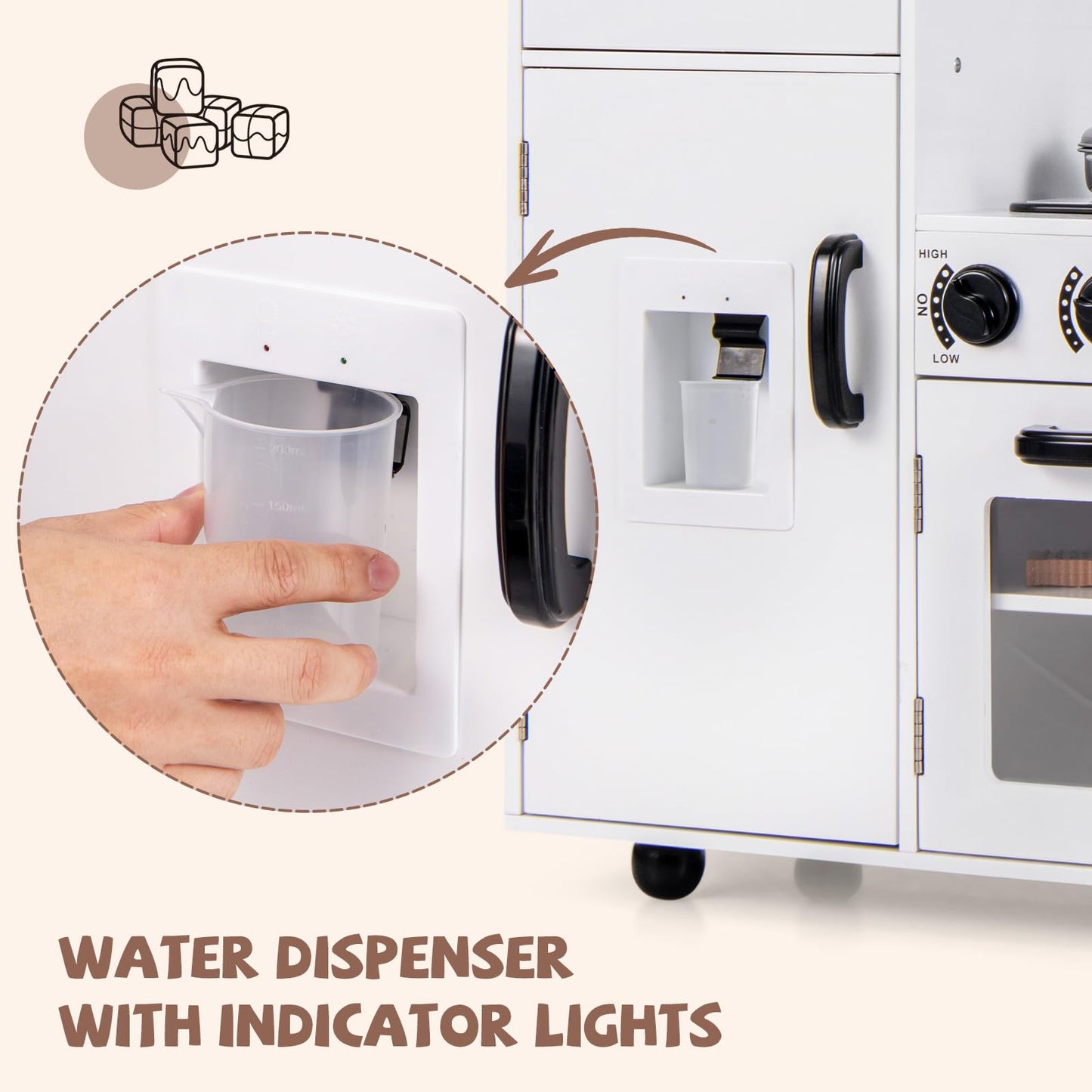 OLAKIDS Play Kitchen for Kids, Wooden Kids Play Kitchen Playset with Realistic Light & Sounds, Children Pretend Cooking Toy Set