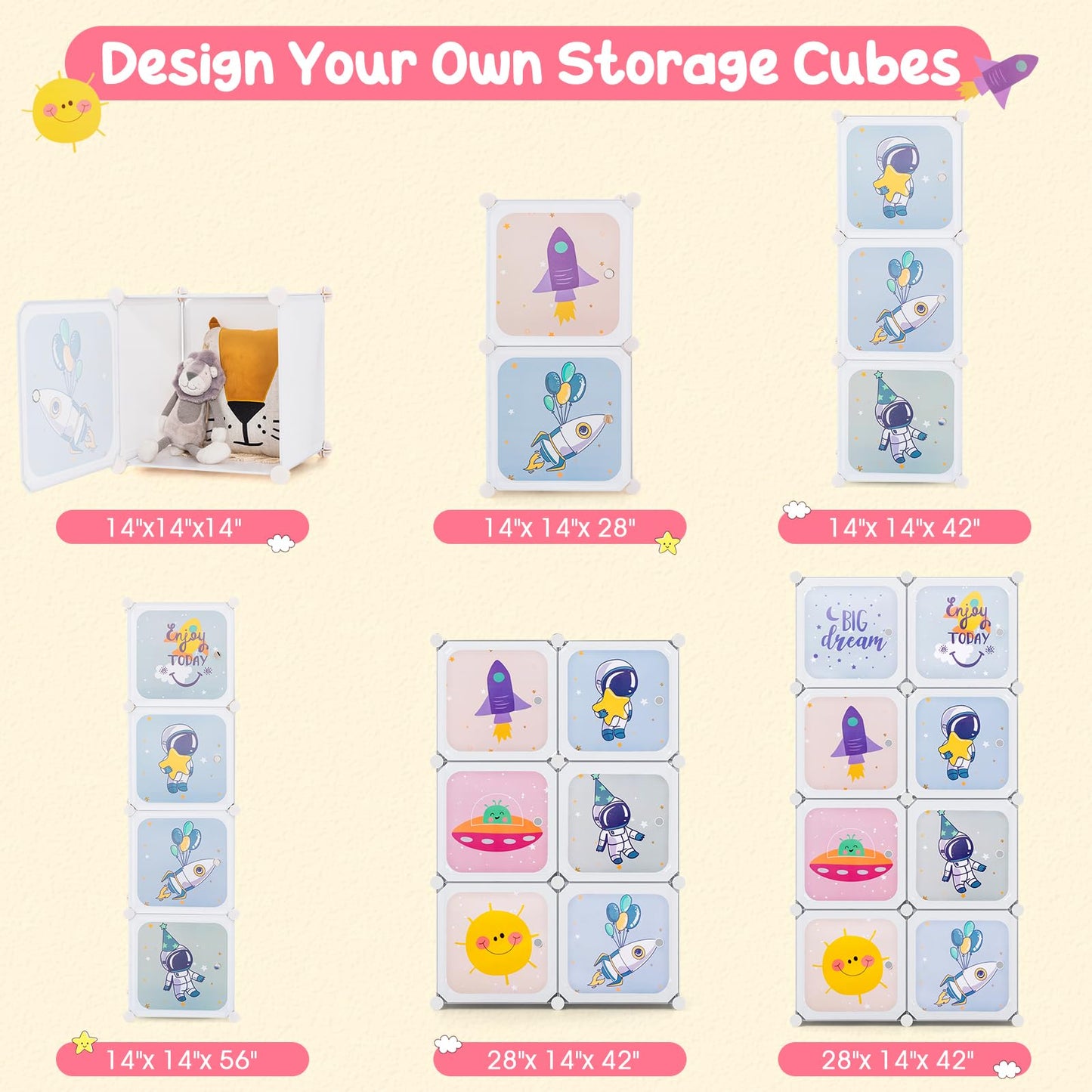 OLAKIDS Children Wardrobe, Kid Closet, Cute for Kids Bedroom Nursery Armoire with 8 Cube, Kid Clothes Storage Organizer