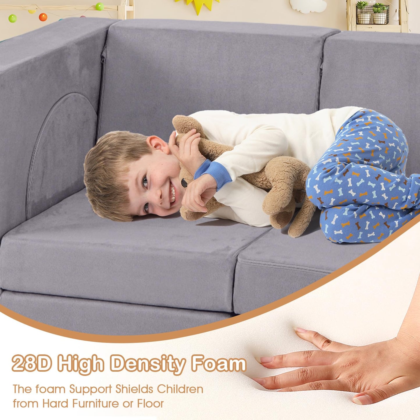 OLAKIDS Modular Kids Play Couch, 8 PCS Toddler Creative Sectional Fort Building Sofa