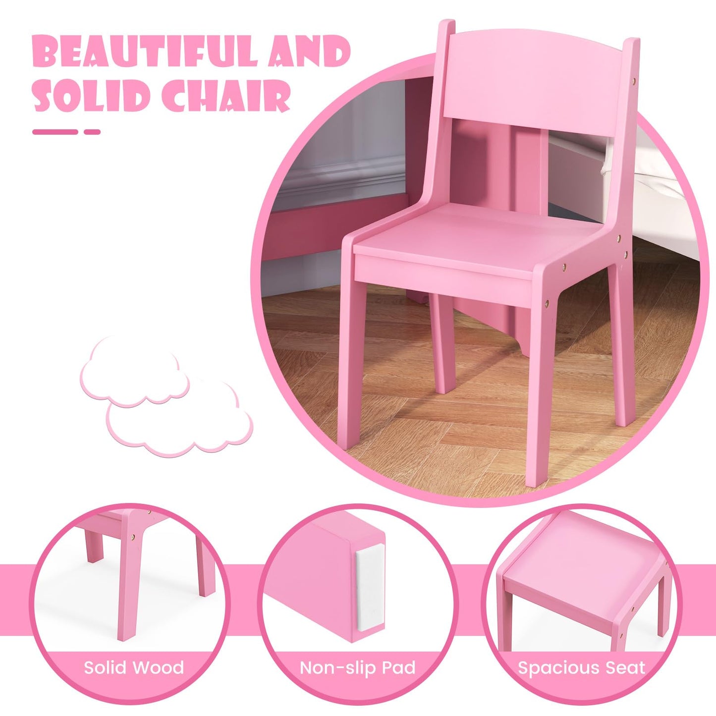 OLAKIDS Kids Vanity, Princess Makeup Desk and Chair Set with Lights Mirror, Pretend Play Vanity Set for Toddler Girls