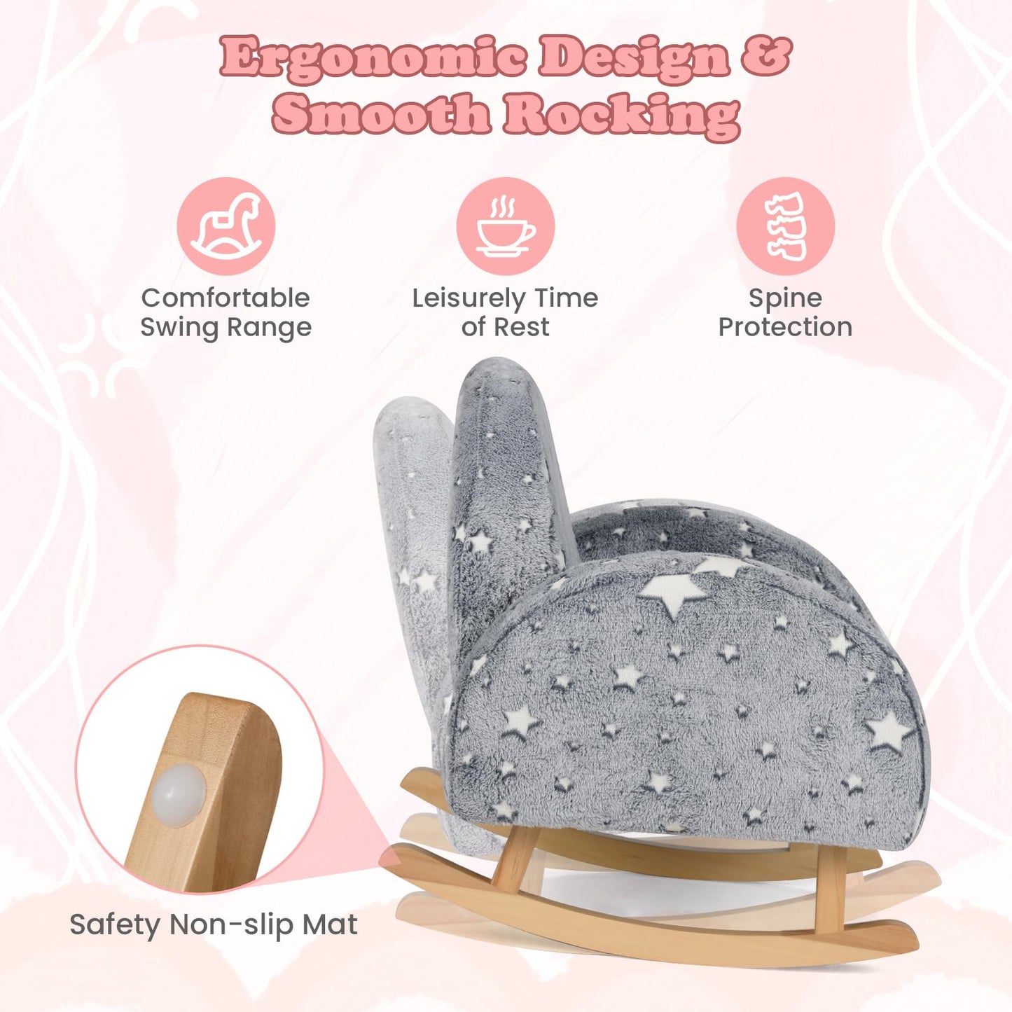 OLAKIDS Kids Sofa with Glow in The Dark, Toddler Rocking Chair, Upholstered Comfy Foam Children Chair for Kindergarten Playroom