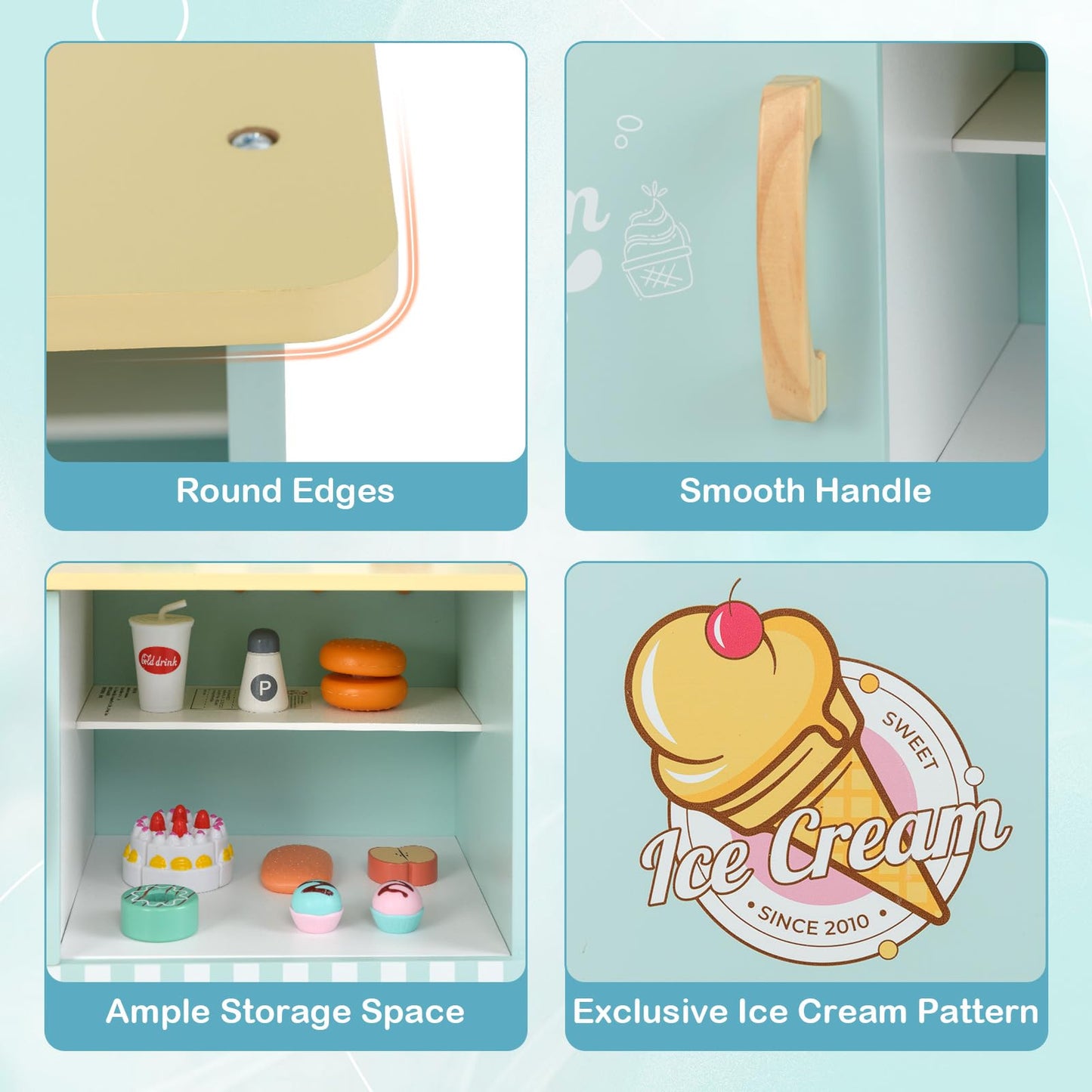 OLAKIDS Ice Cream Cart Grocery Store Marketplace Toy, Market Stand Shop Pretend Play Set with Accessories Gift for Ages 3+