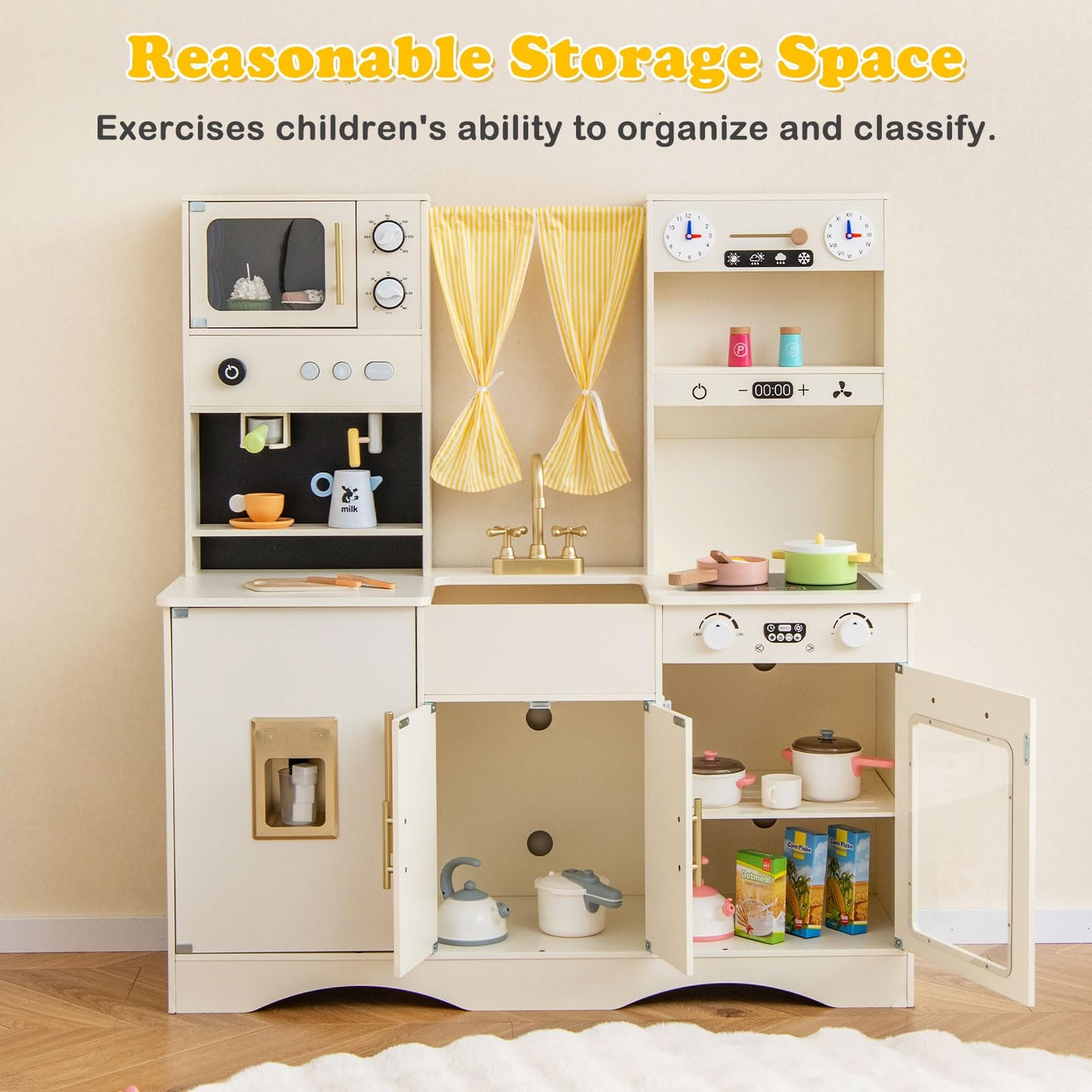 OLAKIDS Kids Kitchen Playset Cooking Toy Kitchen Set with Coffee Machine Stove Removable Sink Microwave Storage Cabinet