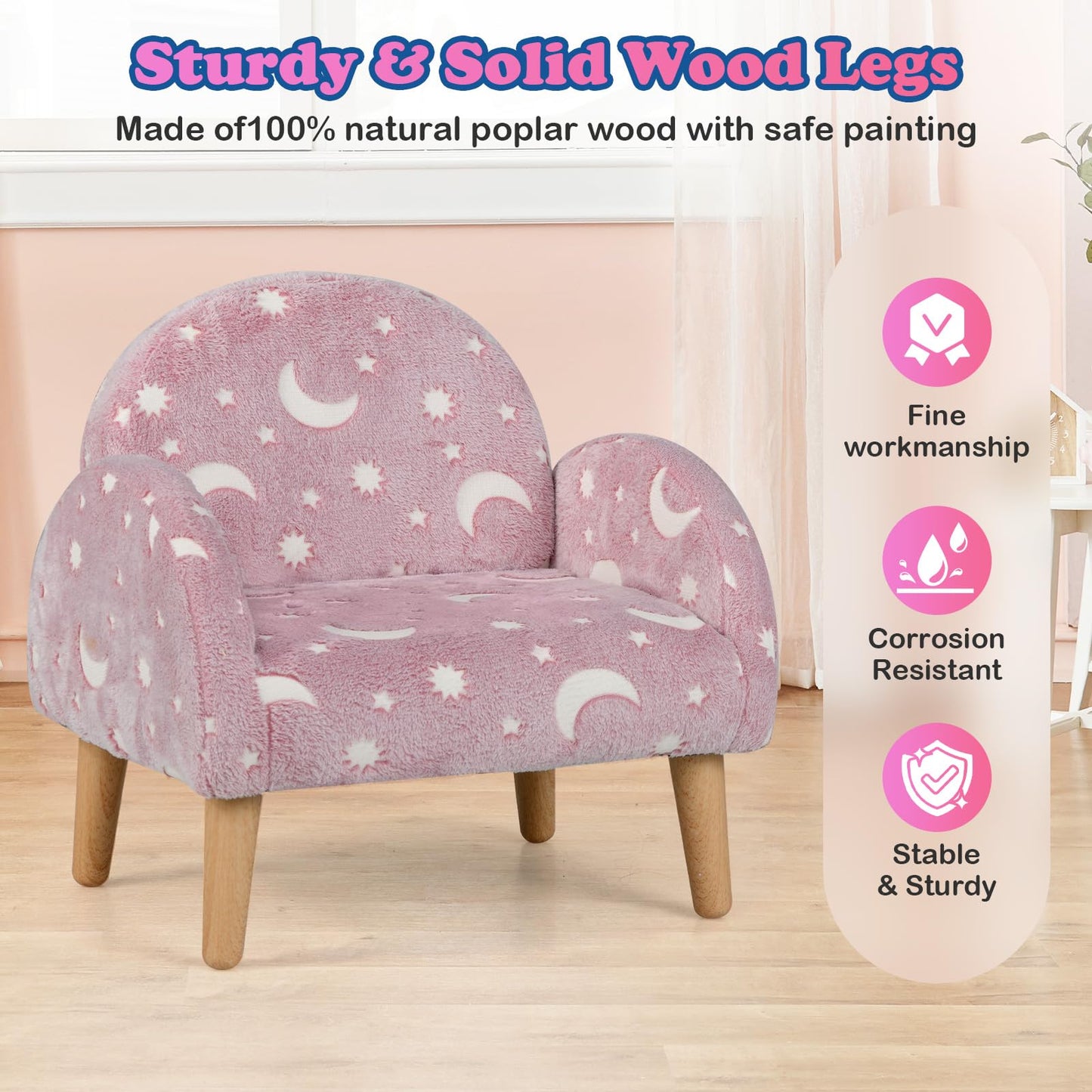 OLAKIDS Kids Sofa with Glow in The Dark, Toddler Armchair Couch, Upholstered Comfy Foam Children Chair for Kindergarten Playroom