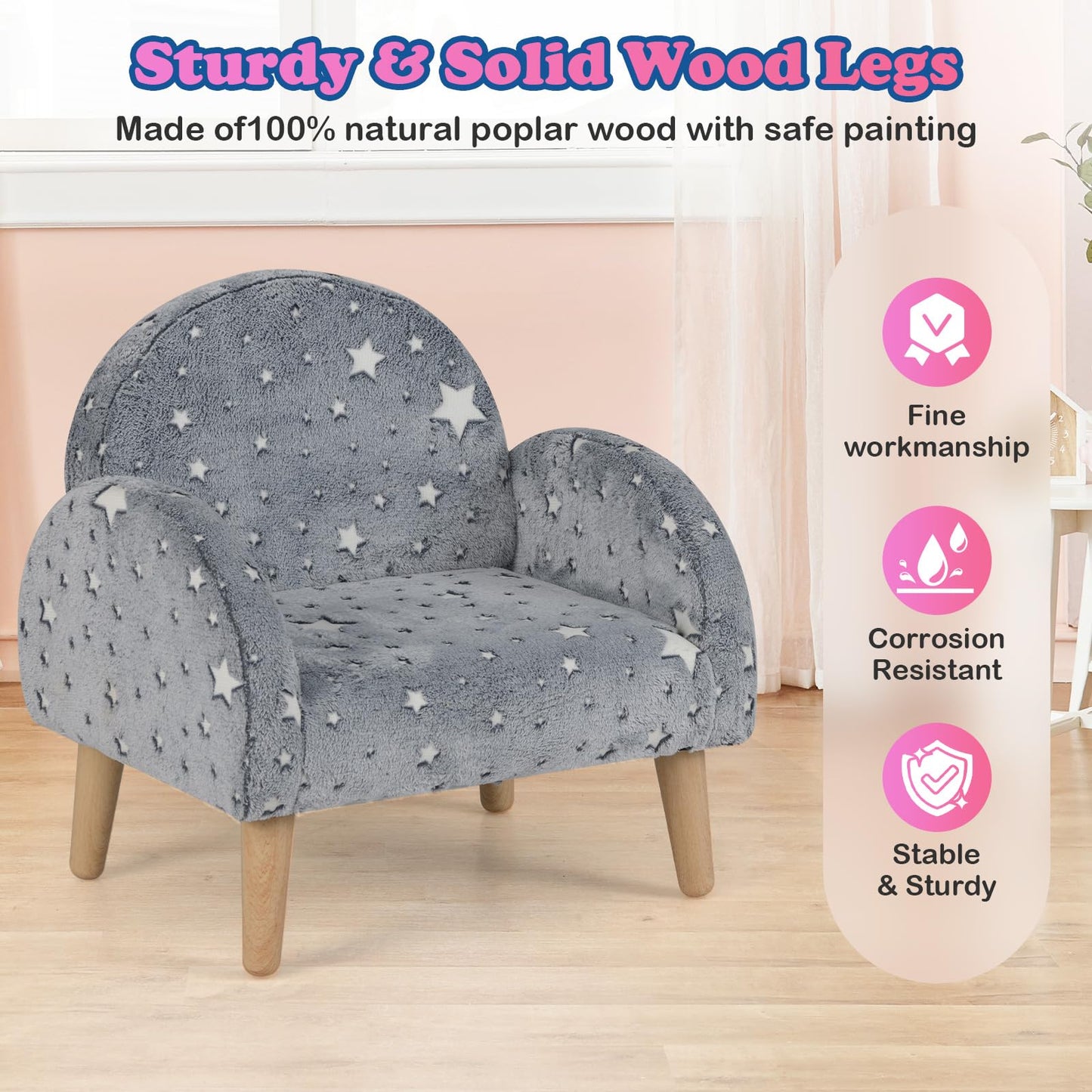 OLAKIDS Kids Sofa with Glow in The Dark, Toddler Armchair Couch, Upholstered Comfy Foam Children Chair for Kindergarten Playroom