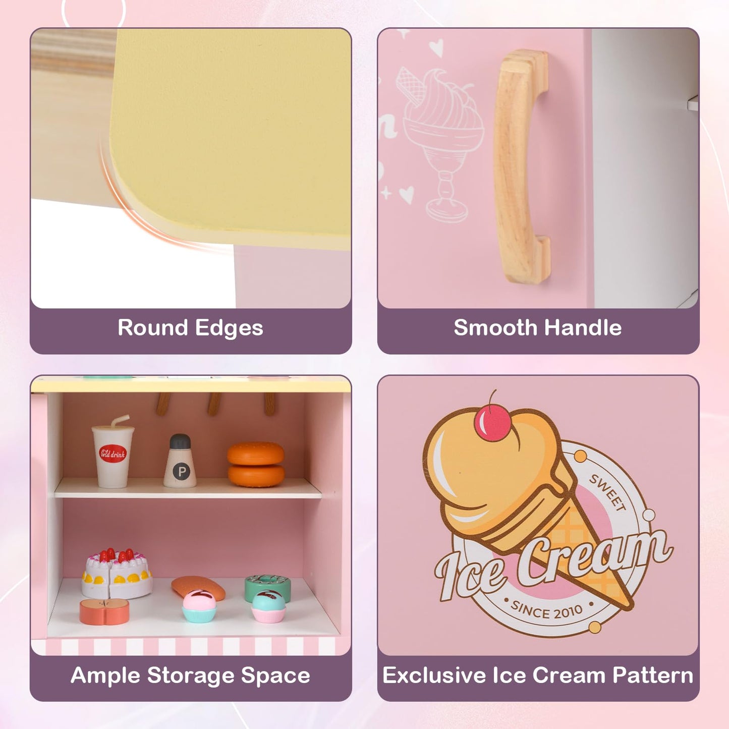 OLAKIDS Ice Cream Cart Grocery Store Marketplace Toy, Market Stand Shop Pretend Play Set with Accessories Gift for Ages 3+