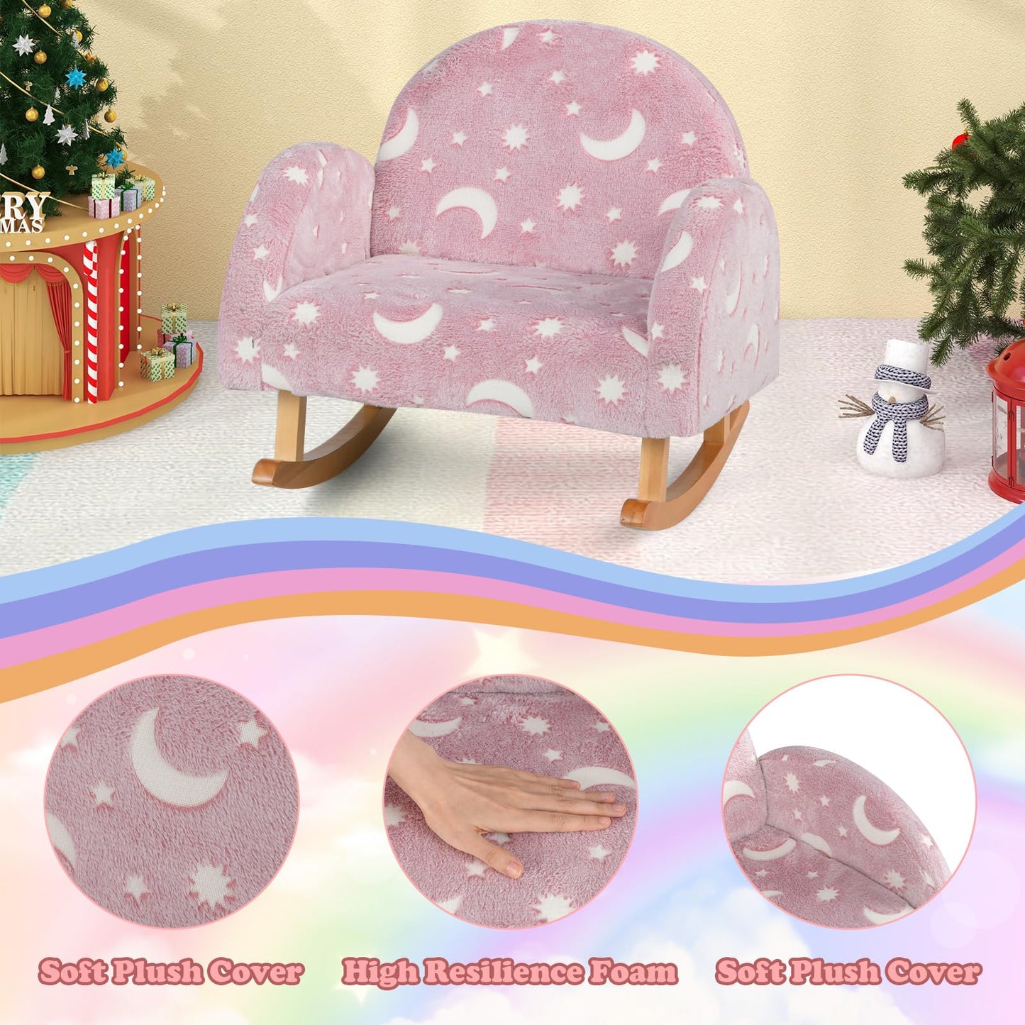 OLAKIDS Kids Sofa with Glow in The Dark, Toddler Rocking Chair, Upholstered Comfy Foam Children Chair for Kindergarten Playroom