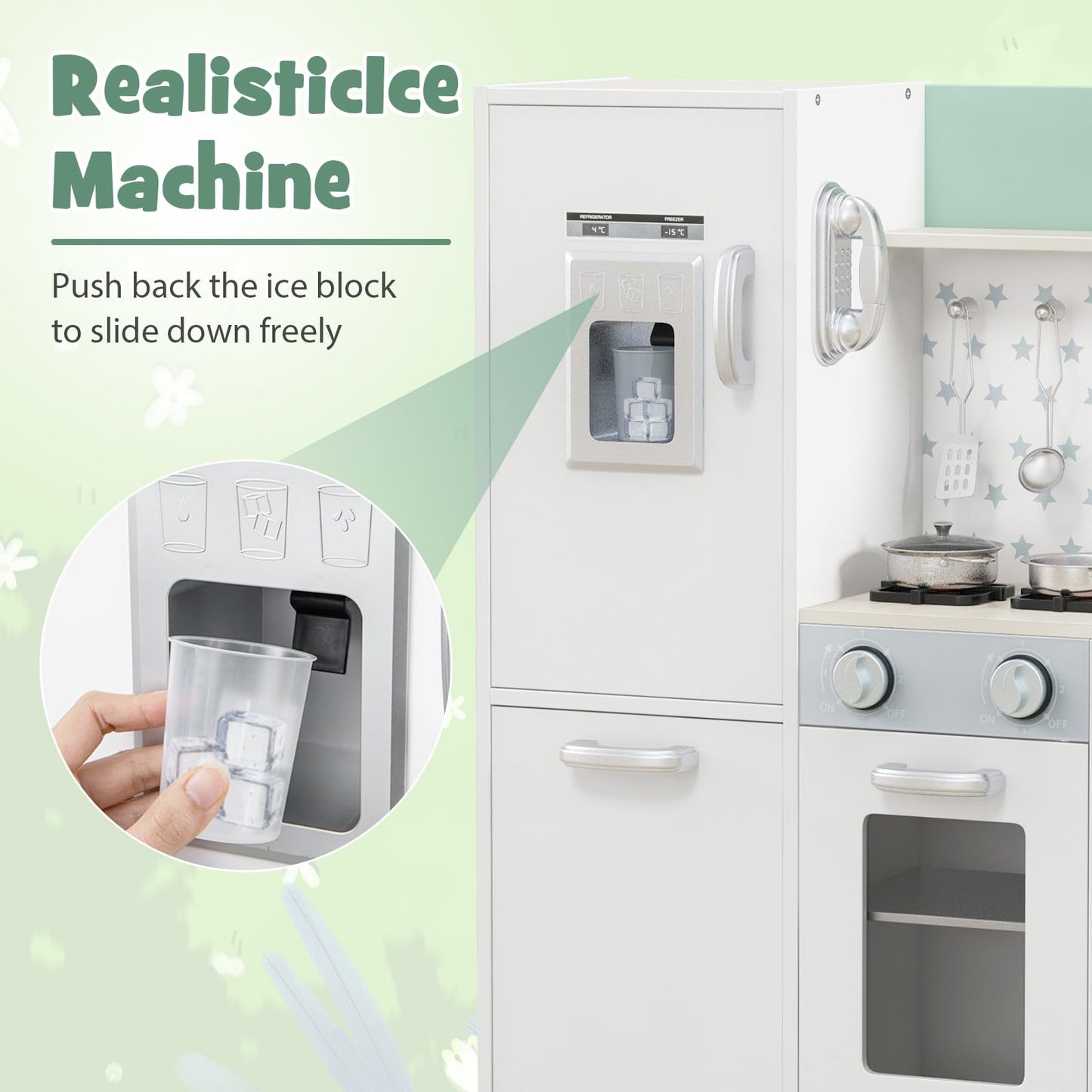 OLAKIDS Kid Kitchen Playset, Toddler Wooden Pretend Cooking Set with Realistic Light & Sound, Stove, Sink, Microwave