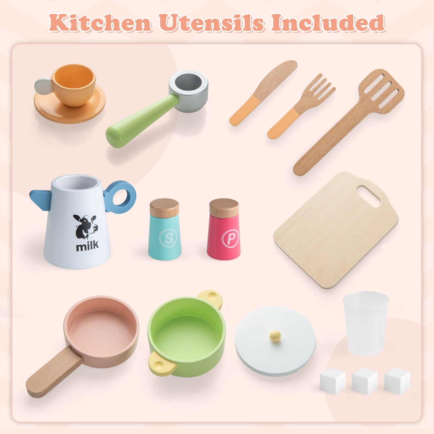 OLAKIDS Kids Kitchen Playset Cooking Toy Kitchen Set with Coffee Machine Stove Removable Sink Microwave Storage Cabinet