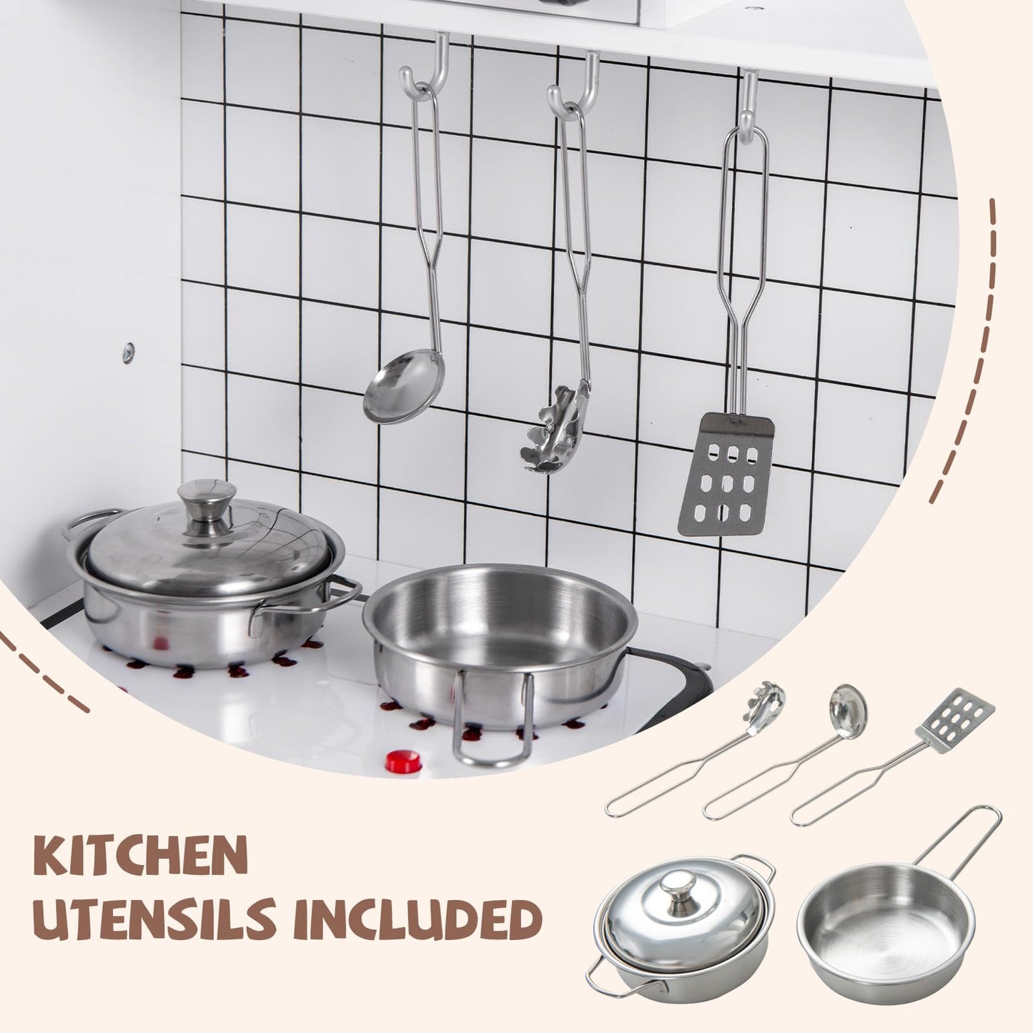 OLAKIDS Play Kitchen for Kids, Wooden Kids Play Kitchen Playset with Realistic Light & Sounds, Children Pretend Cooking Toy Set