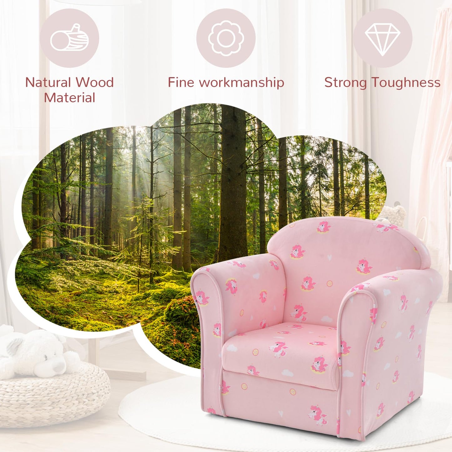 OLAKIDS Kids Sofa, Toddler Armchair Chair with Sturdy Wood Construction, Upholstered Children Armrest Couch