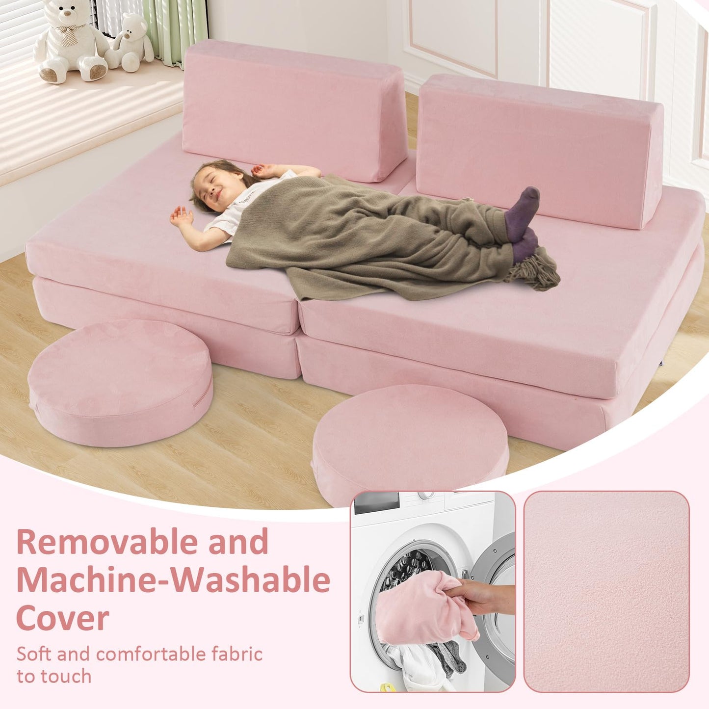 OLAKIDS Modular Kids Play Couch, 6 PCS Toddler Creative Sectional Fort Building Sofa for Playroom, Bedroom