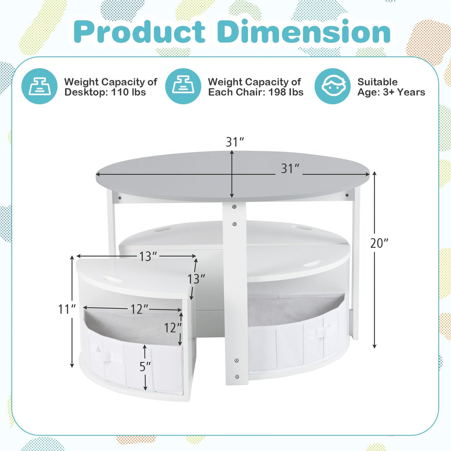 OLAKIDS Toddler Table and Chair Set, Wooden Table and 4 Chairs with Nesting Design, Children Multi-Activity Table