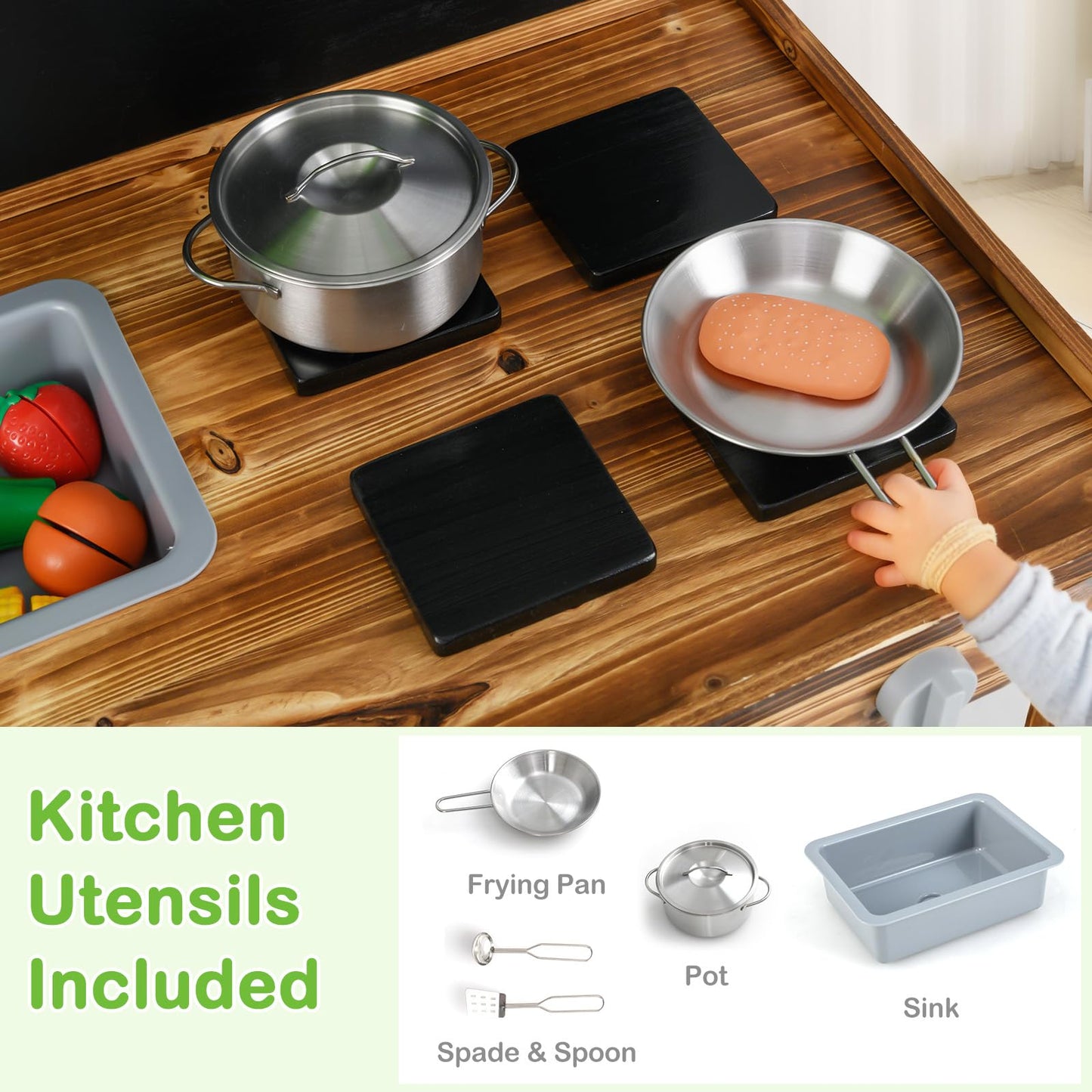 OLAKIDS Mud Kitchen, Outdoor Play Kitchen with Drawing Board, Real Water Flow, Wooden Kids Kitchen Playset Gift