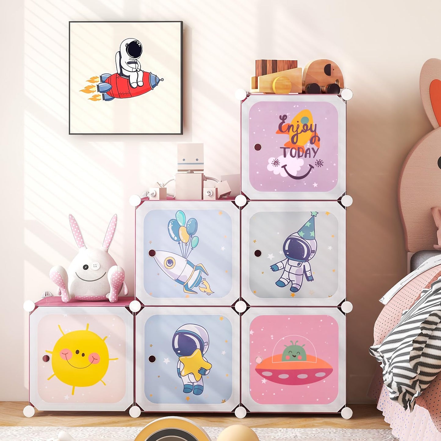 OLAKIDS Children Wardrobe, Kid Closet, Cute for Kids Bedroom Nursery Armoire with 8 Cube, Kid Clothes Storage Organizer