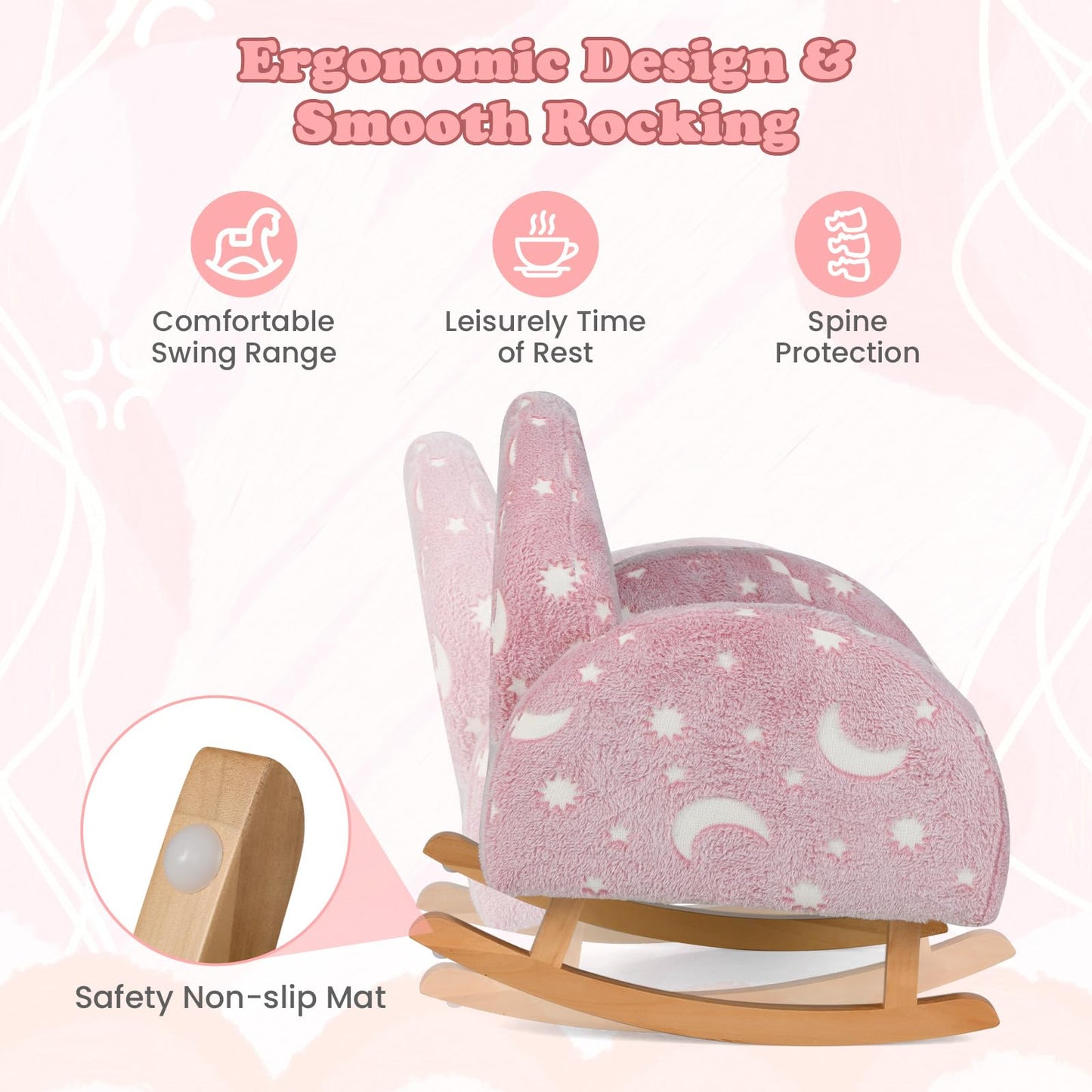 OLAKIDS Kids Sofa with Glow in The Dark, Toddler Rocking Chair, Upholstered Comfy Foam Children Chair for Kindergarten Playroom