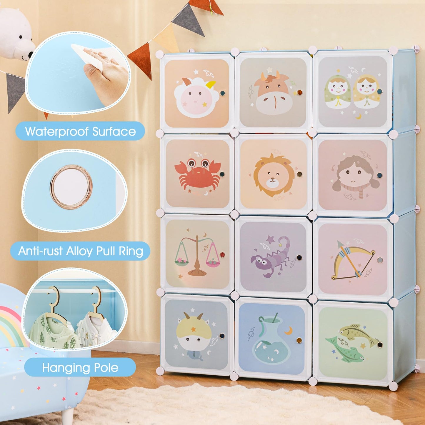 OLAKIDS Children Wardrobe, Kid Closet Portable Baby Dresser Cute for Kids Bedroom Nursery Armoire with Doors