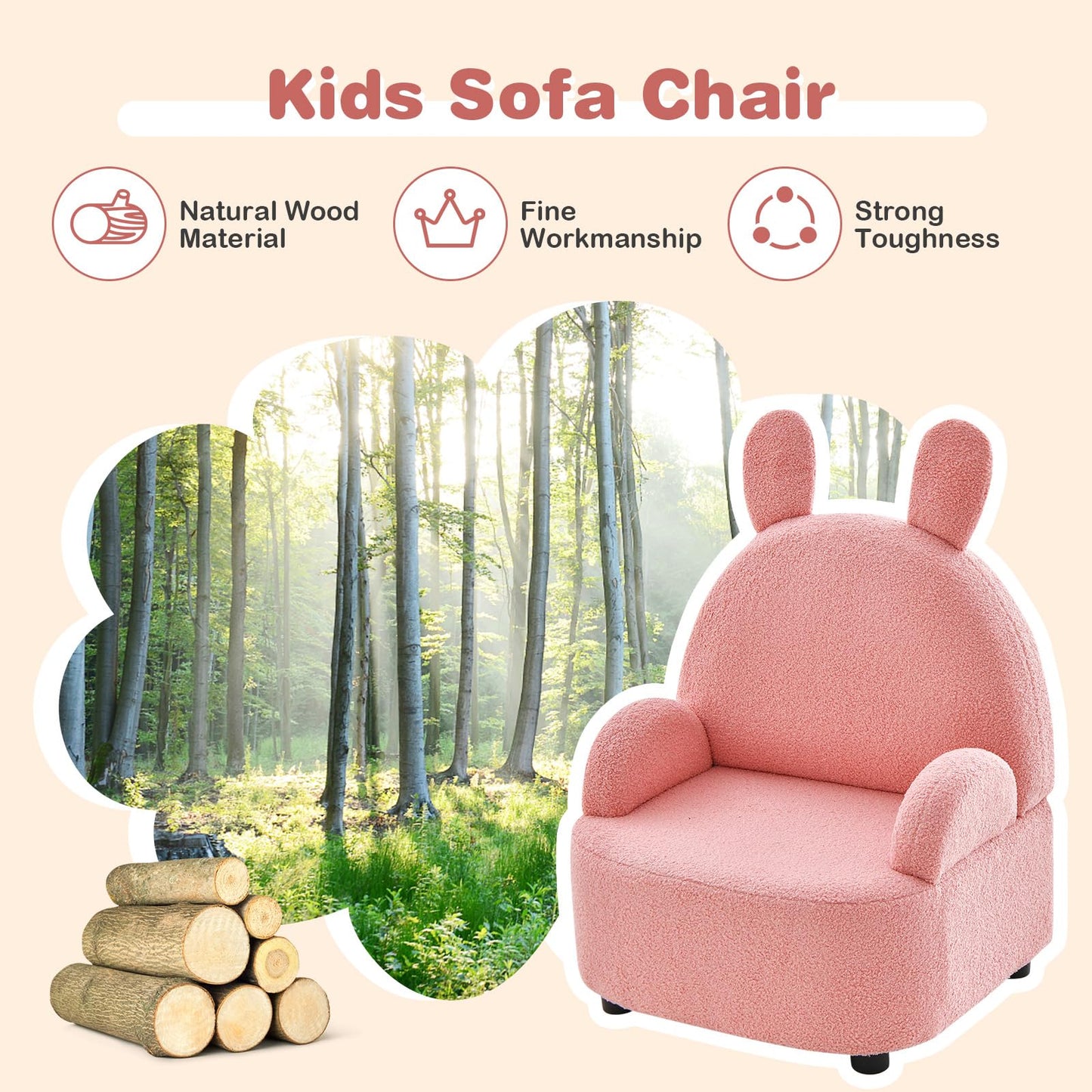 OLAKIDS Kids Sofa, Toddler Armchair Chair with Solid Sturdy Wood Construction Plush Fabric